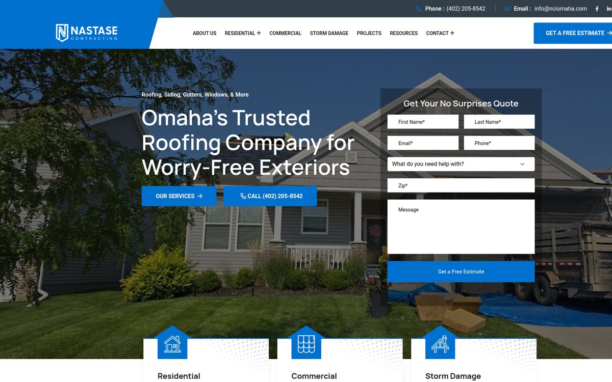 Nastase Contracting website on a laptop